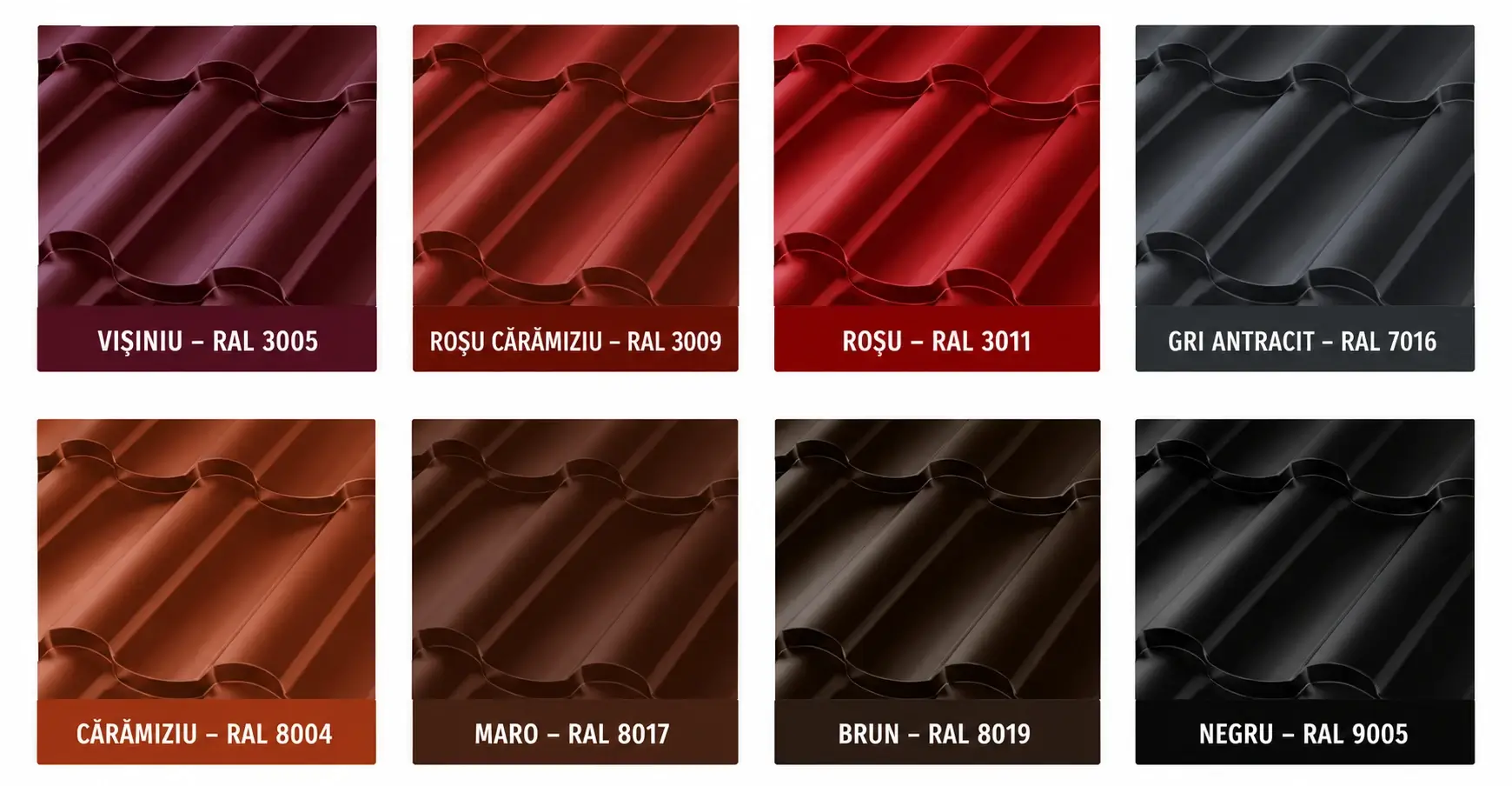 Culori disponibile pentru țiglă metalică RoofArt Meditera