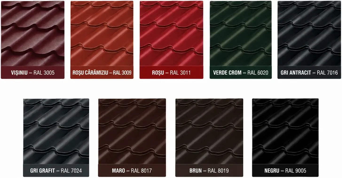 Culori disponibile pentru țiglă metalică RoofArt Umbrella